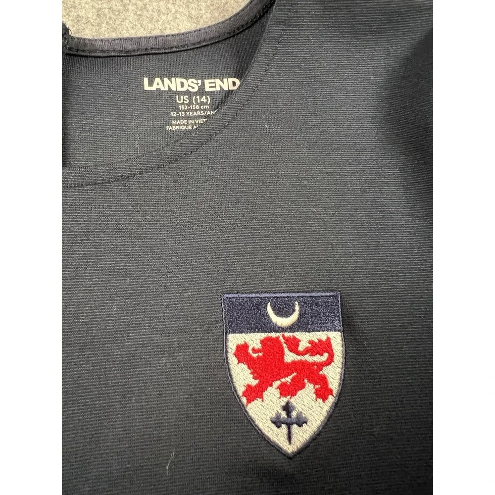 Lands' End Girls Navy Uniform Dress Size 14 Short Sleeve Zip, Logo, Pockets